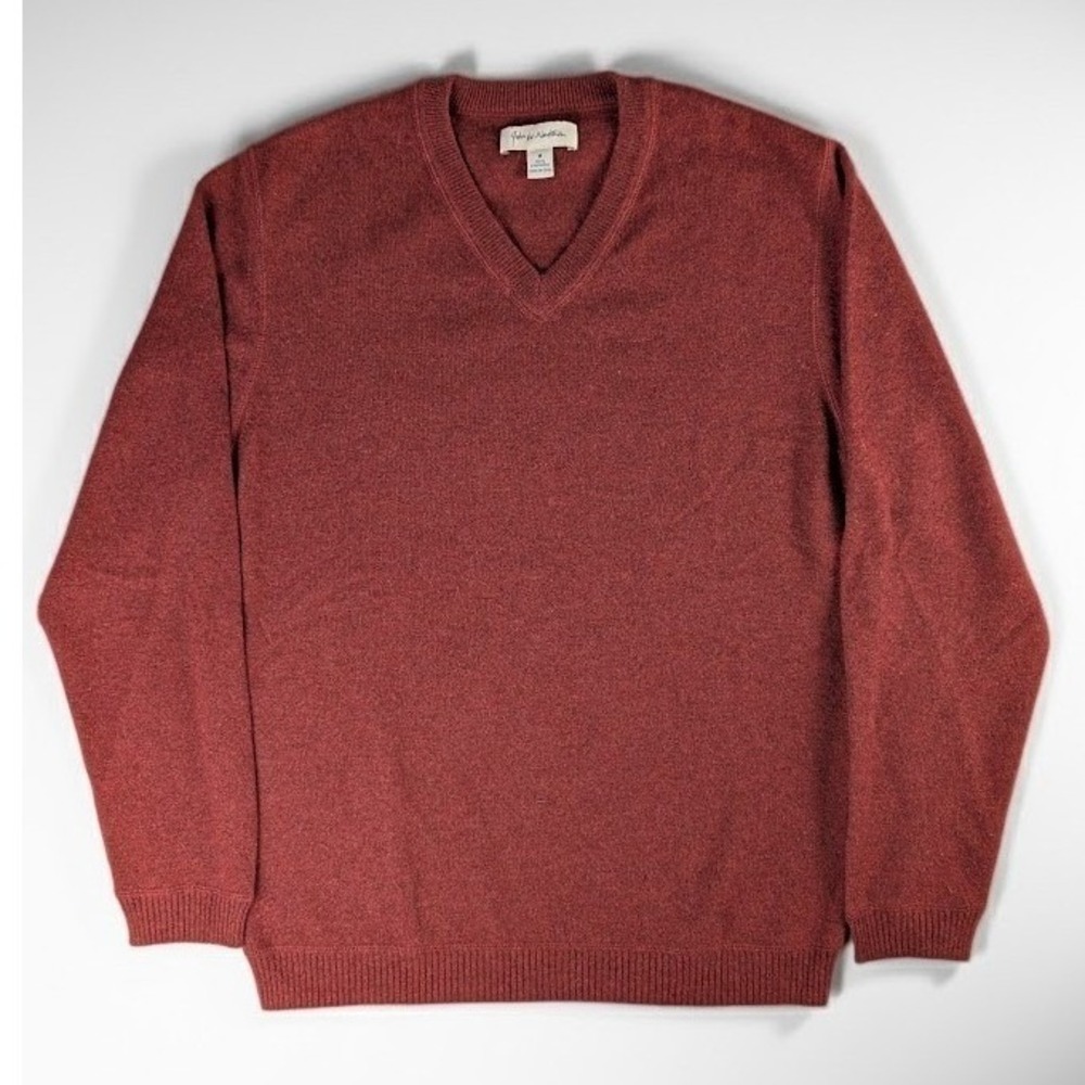 John W Nordstrom Mens Cashmere V-Neck Sweater Rust Red Heather Size M